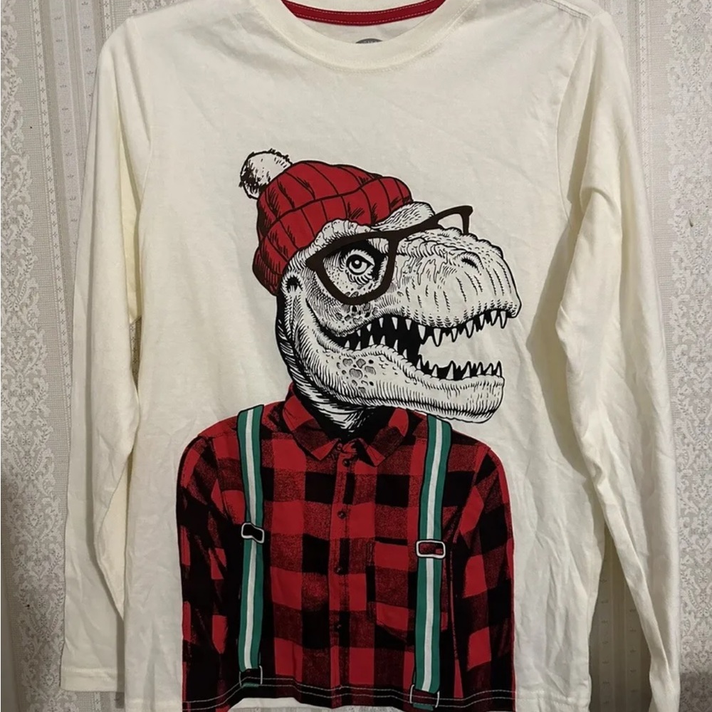 Holiday Time XL 14-16 long sleeve Dino Christmas Tshirt cotton blend